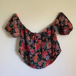 UO Floral crop top off-the-shoulder